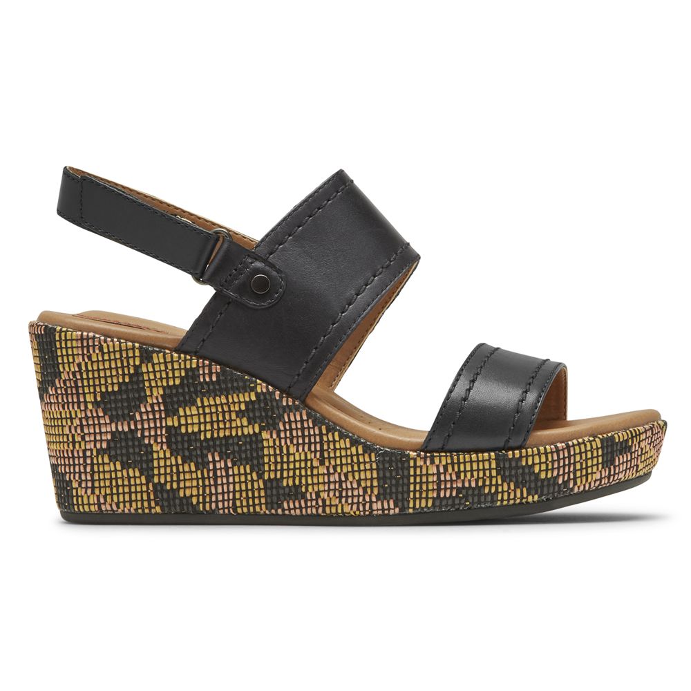 Rockport Canada Cobb Hill Erika 2-Band Slingback - Womens Wedges Sandals Black (KHD869403)